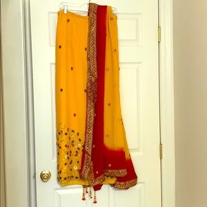 Blue, red and yellow Lehenga Choli